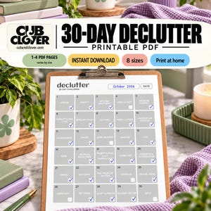 30 Day Declutter Challenge Printable PDF | Home Decluttering Tracker in 8 Sizes