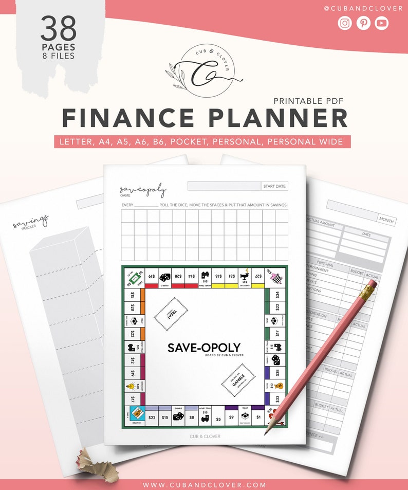 FINANCE PLANNER Printable Budget Planner, Debt & Bill Tracker, Monthly Bill Tracker, Savings Chart, Budget and Spending Tracker image 1