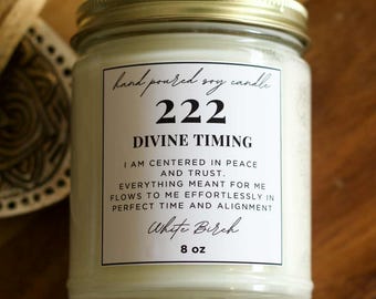 222 Angel Number Candle, 8 Oz Hand Poured Candle, Natural Soy Wax, Divine Timing Angel Numeric Candle,  Manifestation and Intentional Candle