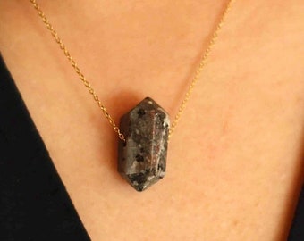 Minimalist Yooperlite Double Point Crystal Necklace, Stainless Steel Crystal Necklace, Boho Jewelry, Dainty Crystal Jewelry, Gift for Her