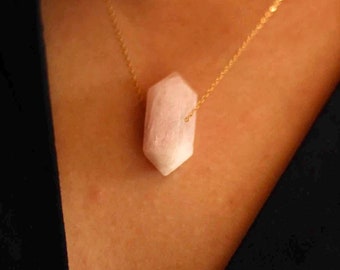 Madagascar Rose Quartz Crystal Point Necklace, Stainless Steel Minimalist Madagascar Rose Quartz Necklace, Boho Crystal Jewelry, Gift