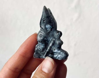 Crystal Fairy Carving, Natural Larvikite Crystal Fairy, Mini Carving Gemstone, Hand Carved Crystals