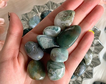 Moss Agate Tumbled Stone, Natural Moss Agate Crystals, Meditation Stones, Metaphysical Crystals, Polished Pocket Stones, Gift For Her