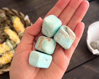 Blue Aragonite Tumble Stone, Natural Stones, Metaphysical Crystals, Small Aragonite Pocket Stone, Meditation Crystals, Spiritual Gift