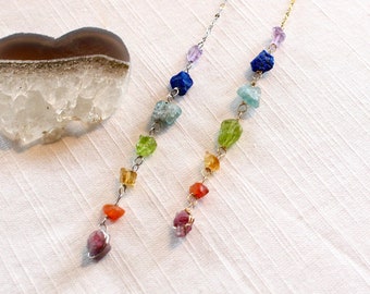 7 Chakra Crystal Necklace, Raw Healing Crystal Necklace, Statement Crystal Necklace, Boho Jewelry, Gemstone Drop Chain, Gift For Her