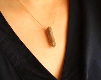 Black Moonstone Necklace, Crystal Point Necklace, Stainless Steel Chain, Natural Black Stone Crystal Point, Minimalist Jewelry, Gift For Her