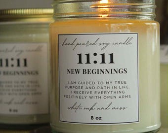 11:11 Angel Number Candle, 8 Oz Soy Wax Candle, New Beginnings Manifestation Candle, Inspirational Quote Candle, Positive Affirmations Gift