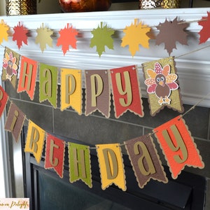 Turkey Birthday Banner, Thanksgiving Happy Birthday Banner, Turkey First Birthday, Personalized Name Banner.
