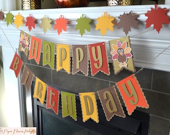 Turkey Birthday Banner, Thanksgiving Happy Birthday Banner, Turkey First Birthday, Personalized Name Banner.