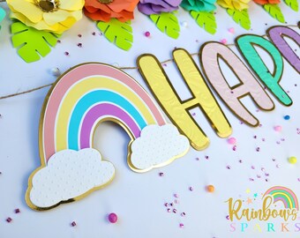 Rainbow Birthday Banner, Pastel Rainbow Colors, Rainbow Theme Decor, Rainbow Party Decor.