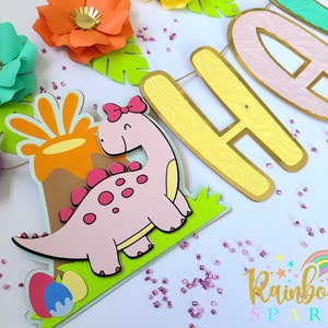 Girl Dinosaur Happy Birthday Banner, Pink Dinosaur Banner, Girl Dino Party, Dinosaur Party Decorations