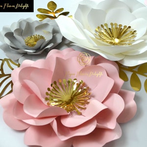 6 Piece Paper Flower Set, Nursery Paper Flower, Blush, Pink, Gray Paper Flowers