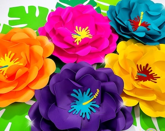 Luau Paper Flowers, Tropical Paper Flowers, Hawaiian Paper Flowers, Moana Party Decorations, Encanto Party Decorations.