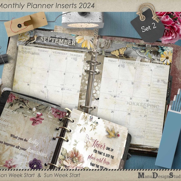 2024 Monthly Planner Inserts,  Agenda Refills 2024, A5 Monthly Calendar, A6, Half Letter Size, Personal Size
