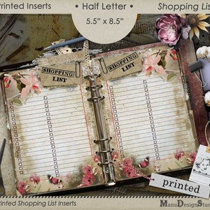 Printed Shopping List Inserts, Planner Refill Pages, Half Letter Size