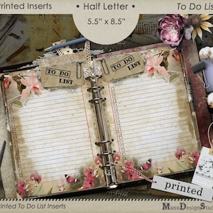 Printed To Do List Inserts, Planner Refill Pages, Half Letter Size