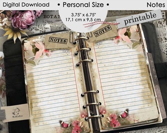 Personal Size Lined Notes Printable Journal Pages, Planner Refill Inserts