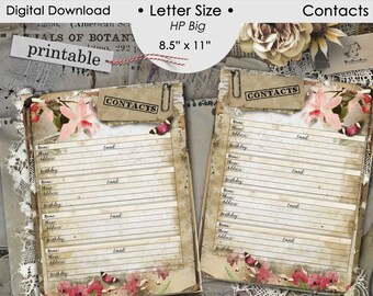 Letter Size Printable Address Inserts, Address Book, Happy Planner Big, Contacts Pages