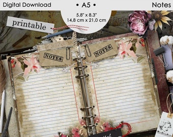 A5 Lined Notes Printable Planner Pages, Planner Refill Inserts