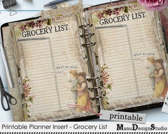 Printable Grocery List, Shopping List, Instant Download, Sizes: A5, A6, Personal Size, Half Letter Size