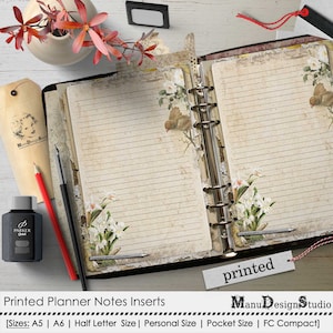 Pages de notes imprimées style vintage Inserts pour agenda Recharge : A5, B6, A6, format personnel, FC Compact, format de poche, format demi-lettre