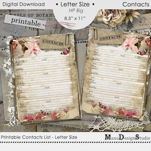 Letter Size Printable Address Inserts, Address Book, Happy Planner Big, Contacts Pages