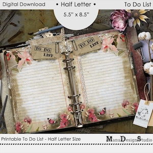 Half Size To Do List, Checklist Printable Planner Pages, Bullet Journal, Planner Refill Inserts