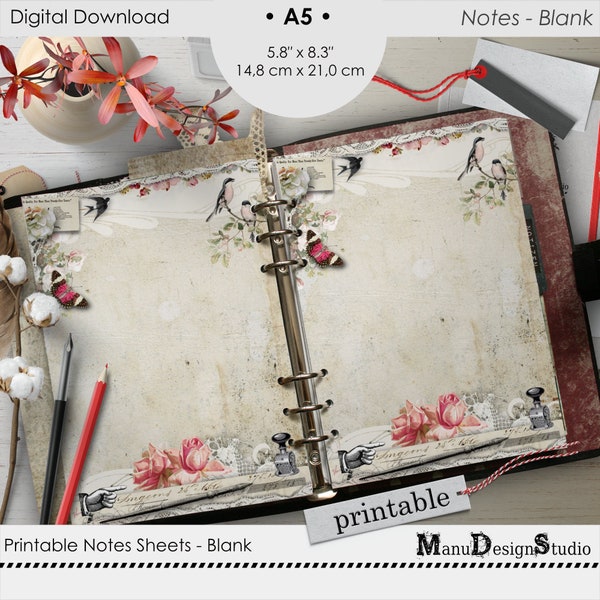 A5 Vintage Style Blank Notes Pagine Planner stampabili, Inserti di ricarica Planner