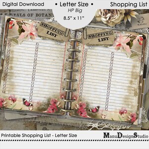 Letter Size Printable Shopping List, Grocery List, 8.5 x 11, Happy Planner Big, Monarch Planner Refill