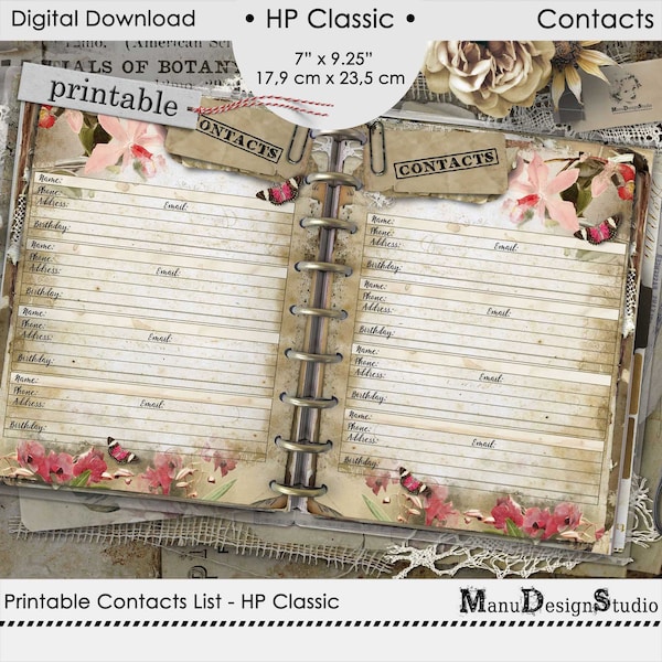 Printable Address Inserts For Happy Planner Classic, Contacts Pages, Vintage Style Planner Inserts,
