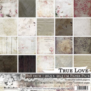 8x8 Scrapbook Paper Pack, True Love, Vintage Scrapbook Papers Double-Sided