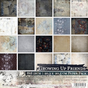 8x8 Scrapbook Paper Pack, Growing Up Friends, Vintage Scrapbook Papers Double-Sided