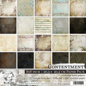 8x8 Scrapbook Paper Pack, Contentment, Vintage Scrapbook Papers Double-Sided