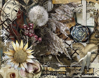 Vintage Digital Scrapbook Kit - Enduring (Background Papers and Elements)