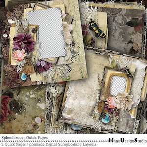 Splendorous, Premade Digital Scrapbook Page, 12x12, Digital Scrapbook Quick Page, Vintage Quick Page, Heritage Quick Page, Quick Page,