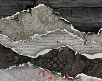 Worn and Torn Digital and Printable Paper Borders, PNG, PSD, TIFF Formats