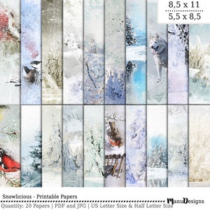 Paquete de papel imprimible de invierno, papeles digitales, papeles imprimibles de invierno, papel imprimible tamaño carta, papel de álbum de recortes, fondos digitales