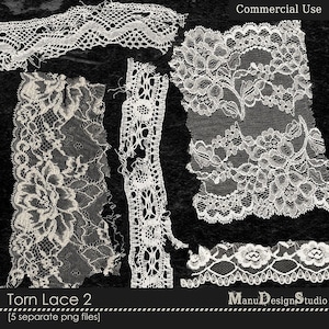 Uso commerciale Digital Torn Lace 2 - Pezzi e frammenti, Frammenti di pizzo, Download digitale, File PNG trasparenti