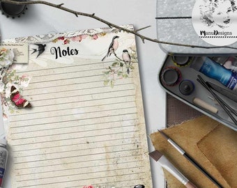 Vintage Style Notes Page: A5, Half Letter Planner Insert (JPG/PDF)