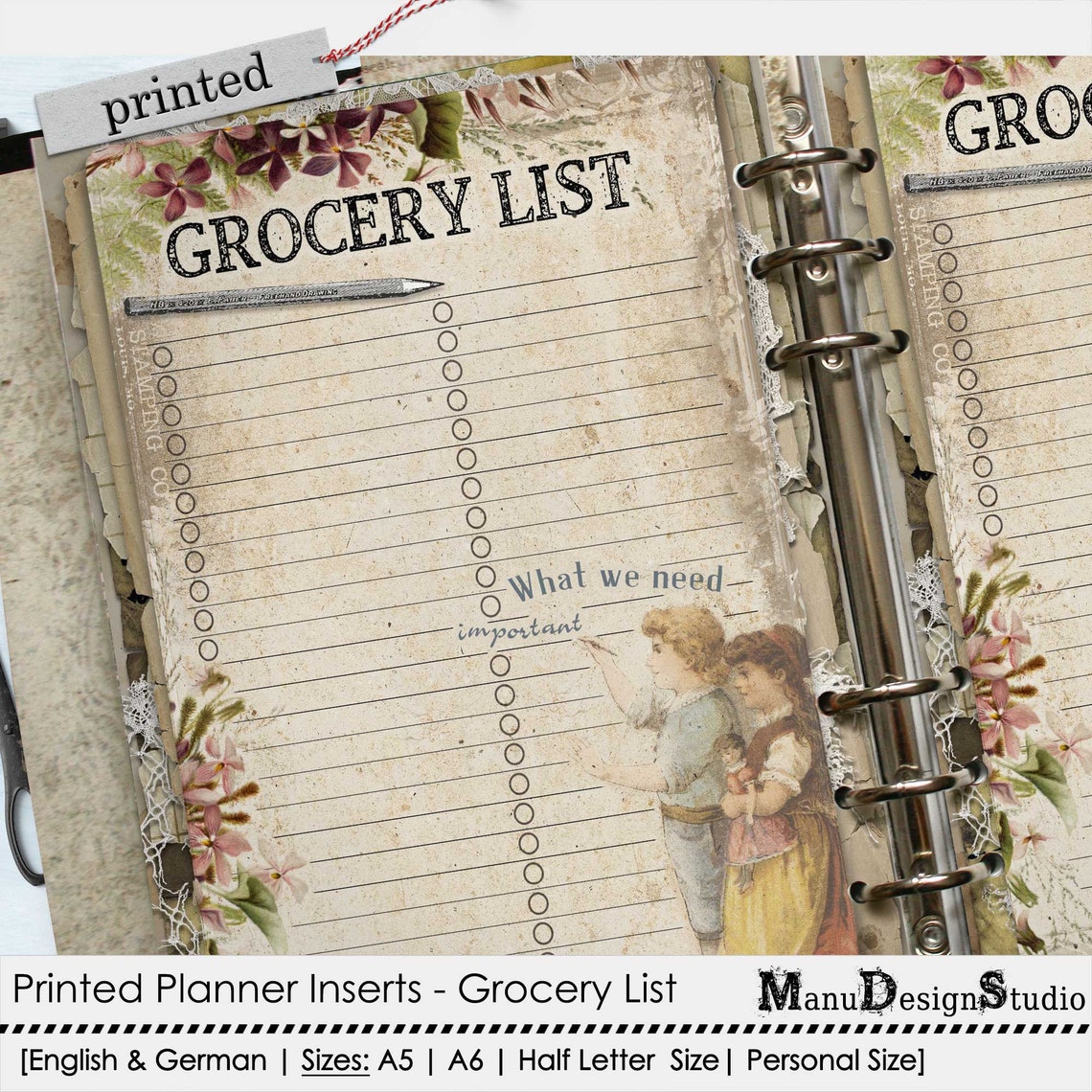 Printed Grocery List Shopping List Vintage Style Planner Etsy