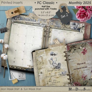 2025 Monthly Planner Refill 5.5x8.5 for Franklin Covey Classic, Set No. 2