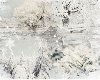 Winter Digital Scrapbooking Overlays, Winter Landscape Digital Graphics, transparent Background, use on Christmas Cards, Photography Tool
