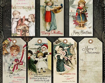 Digital Christmas Tags, Printable Christmas Tags, Vintage Christmas Tags, Christmas Gift Tags, Old fashioned Holiday Tags, Gift Tags