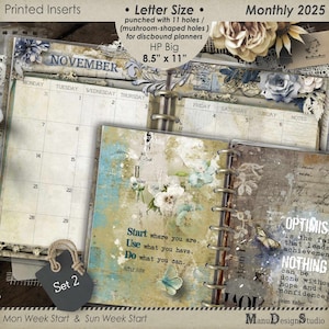 Insertos mensuales impresos tamaño carta 2025, Happy Planner grande, 8,5 x 11