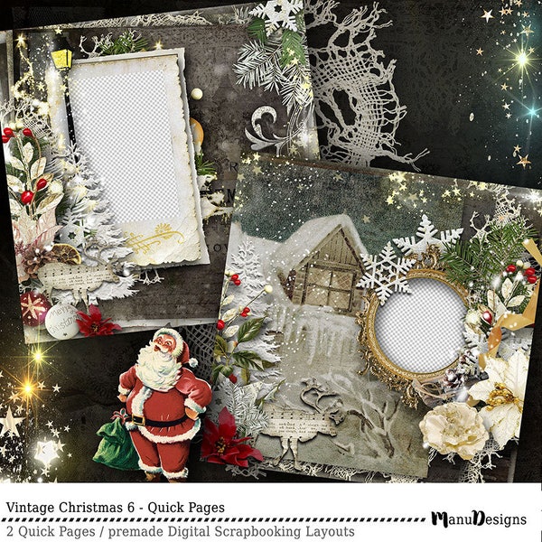 Premade Scrapbook Page, Christmas Scrapbook Page, Digital Scrapbook Layout, Vintage Christmas Digital Quick Page, Digital 12x12 Layout