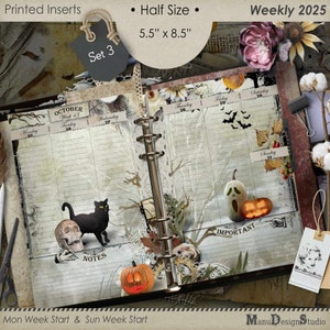 2025 Half Letter Size 5.5 x 8.5 Weekly Planner Refill Pages, Set No. 3