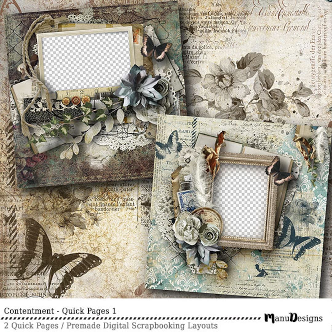 Digital Scrapbook Quick Page, 12x12 , Vintage Scrapbook Layout, Premade  Scrapbook Page, Shabby Chic Style Scrapbooking Quick Pages 