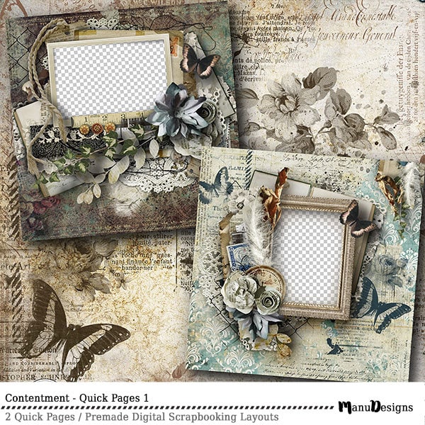 Digital Scrapbook Quick Page, 12x12 , Vintage Scrapbook Layout, Premade Scrapbook Page, Shabby Chic Style Scrapbooking Quick Pages