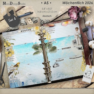 German - 2026 Printed Weekly Planner Inserts, Size A5, Set No. 4