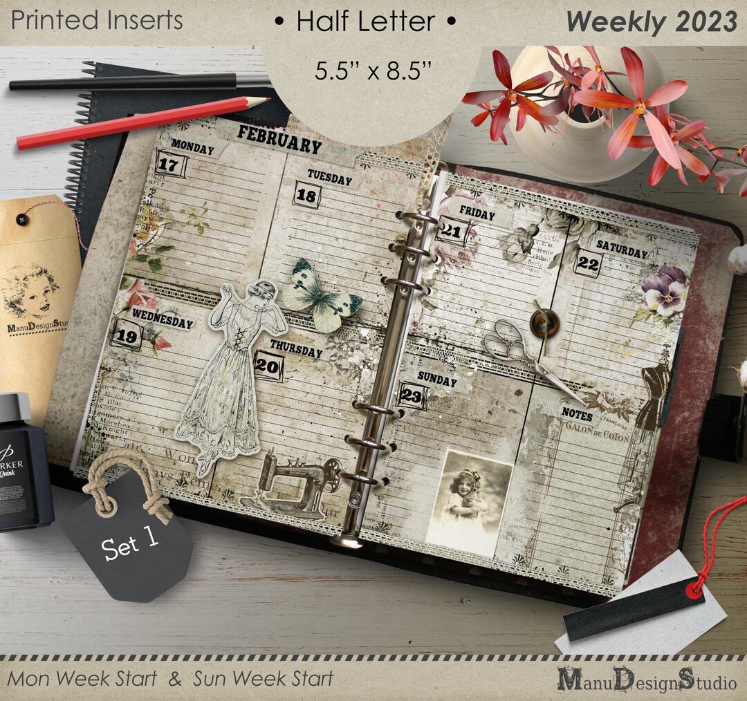 Half Letter Size Weekly Planner Inserts 2023, Planner Refill, Weekly